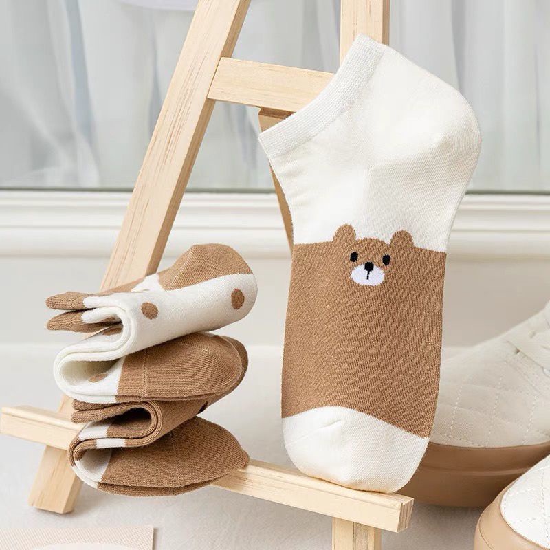Tất Vớ Nữ Cổ Ngắn Họa Tiết Gấu Nâu Dễ Thương (TN032)
