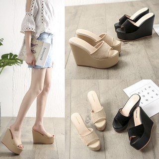 Phong Cách Hương Thơm Nhỏ▶Dép Sandal Đế Xuồng Dày 12cm Thời Trang Mùa Hè Cổ Điển Cho Nữ
