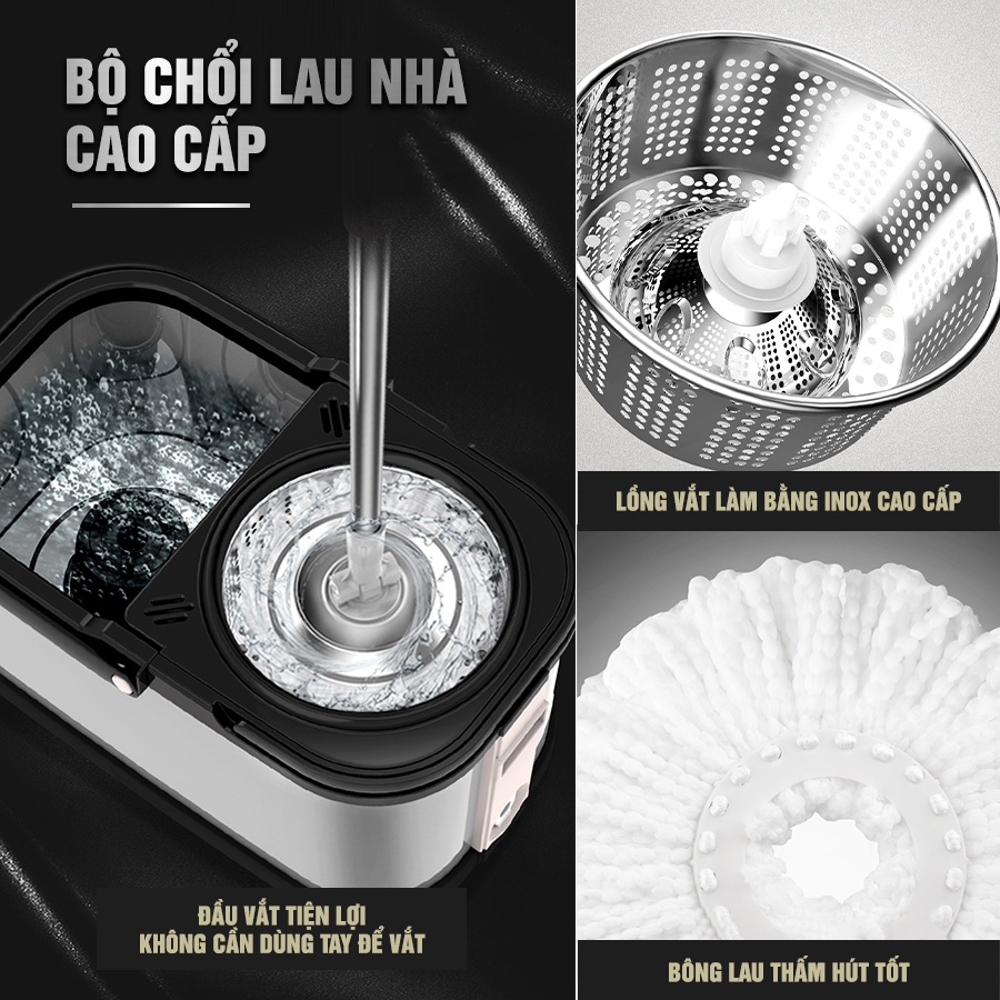 Cây lau nhà, bộ lau nhà thông minh tự vắt 100% INOX CAO CẤP (NHIỀU KIỂU DÁNG LỰA CHỌN)