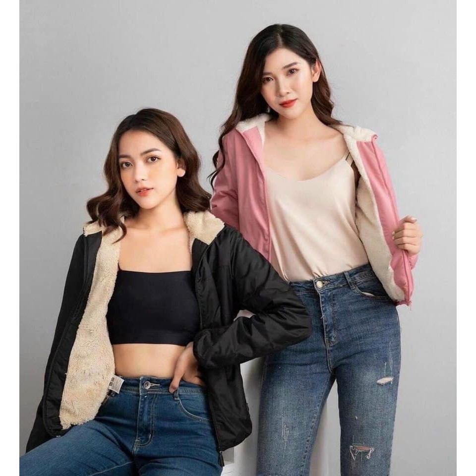 Áo gió nữ lót lông cừu ấm đẹp chống thấm nước