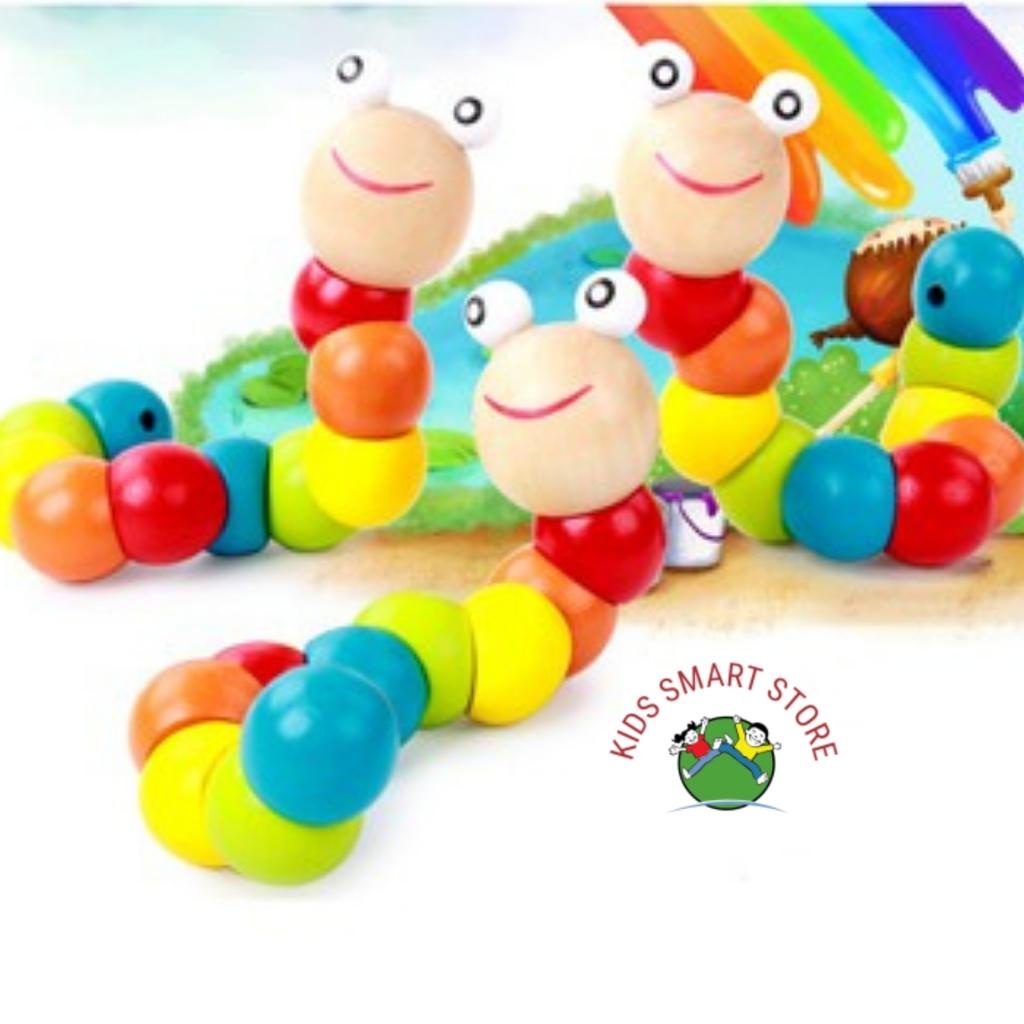 Đồ chơi con sâu gỗ uốn dẻo nhiều màu sắc đáng yêu