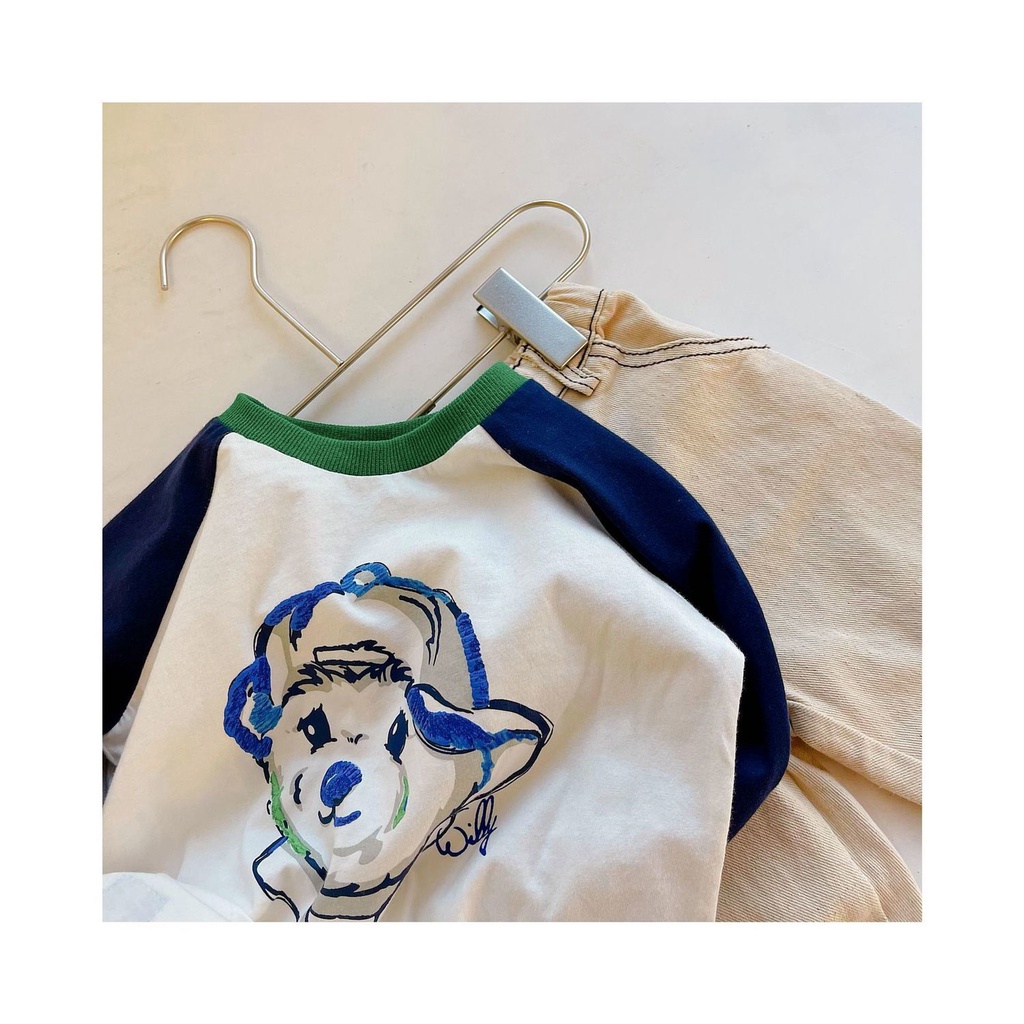 Áo Thun Cotton Tay Dài In Hình Gấu Phong Cách Phương Tây Hàn Quốc Thời Trang Mùa Xuân 2021 Dành Cho Bé Trai