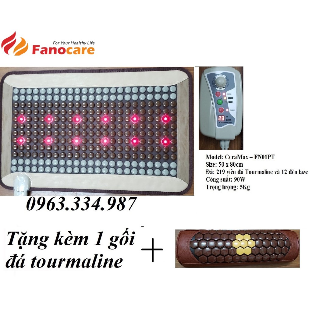 Thảm/Nệm đá nhiệt nóng Fanocare KT 50x80cm (Thảm đắp)kết hợp hồng ngoại laze(Tặng kèm 1 gối đá tourmaline)