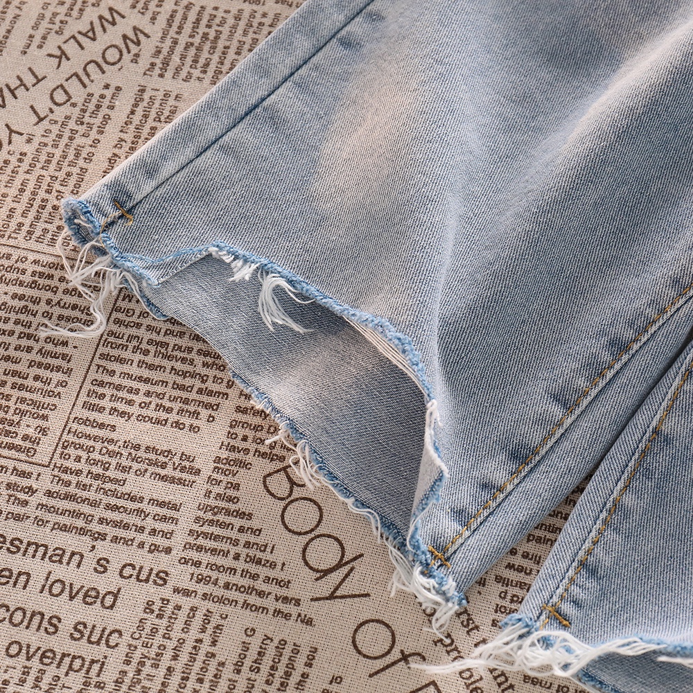 NUZIRO Quần short denim  lưng cao ống rộng thiết kế rách thời trang cho nữ