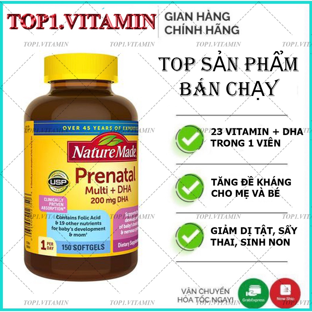Vitamin tổng hợp cho bà bầu Mỹ Nature Made Prenatal Multi DHA 150 viên, Bổ bầu mỹ Prenatal [Chính hãng]
