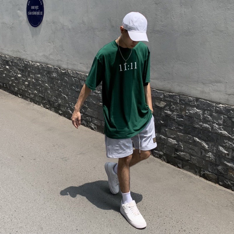 Áo Thun Xanh Lá Unisex Nam Nữ 11 giờ 11 phút fom rộng