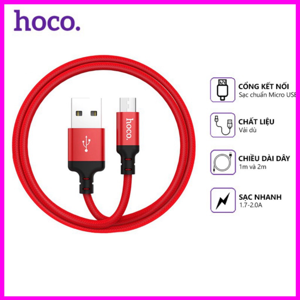 Cáp Sạc Nhanh Hoco X14 Chân Micro-USB  Dài 1 Mét, 2 Mét Cho androi
