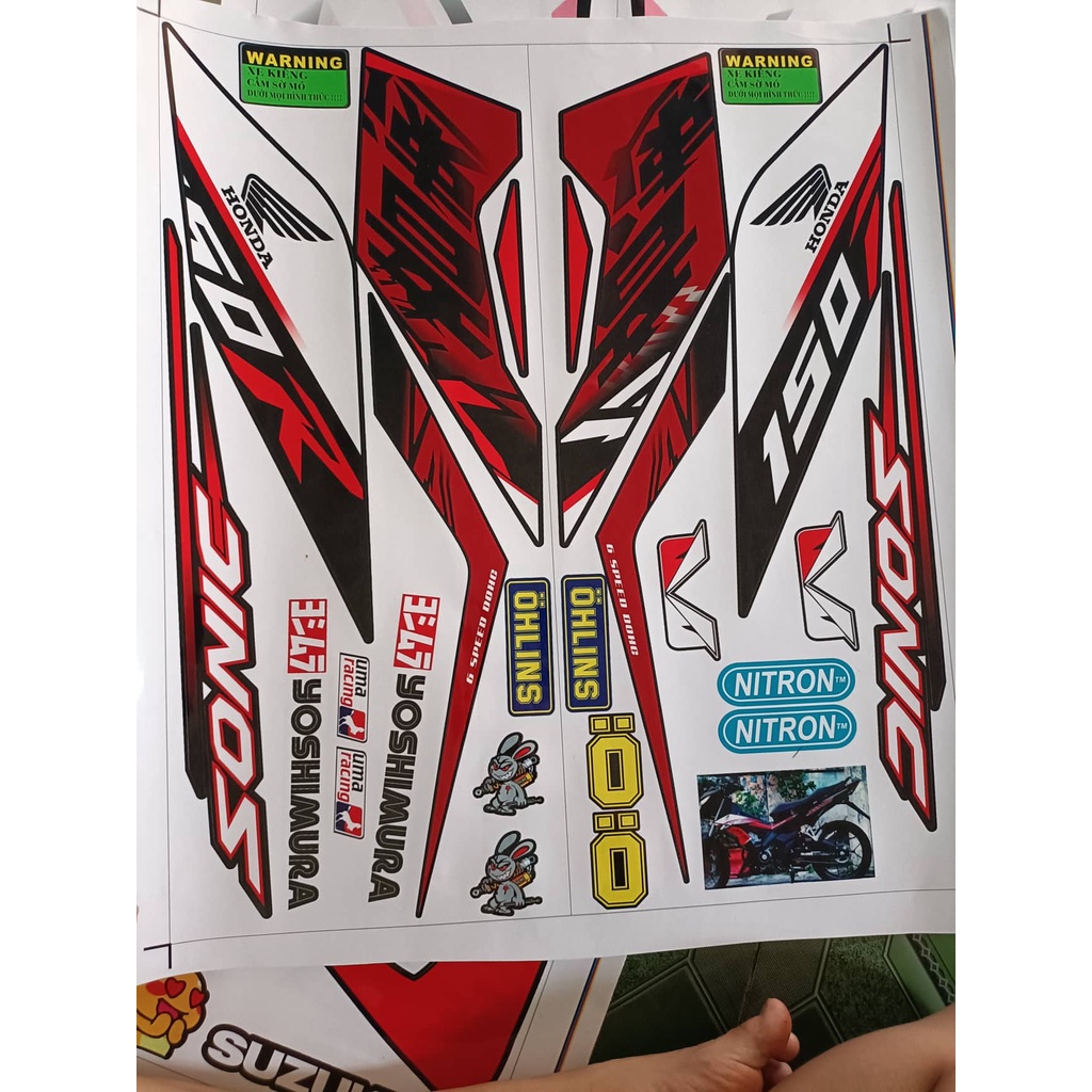 Tem rời sonic 150R đỏ đen chữ tàu ẩn