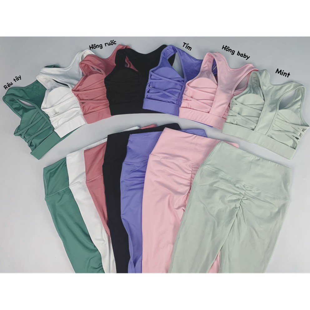 Set Dài Tập Gym Bra Đan Dây, Quần Chun Mông Siêu Xinh