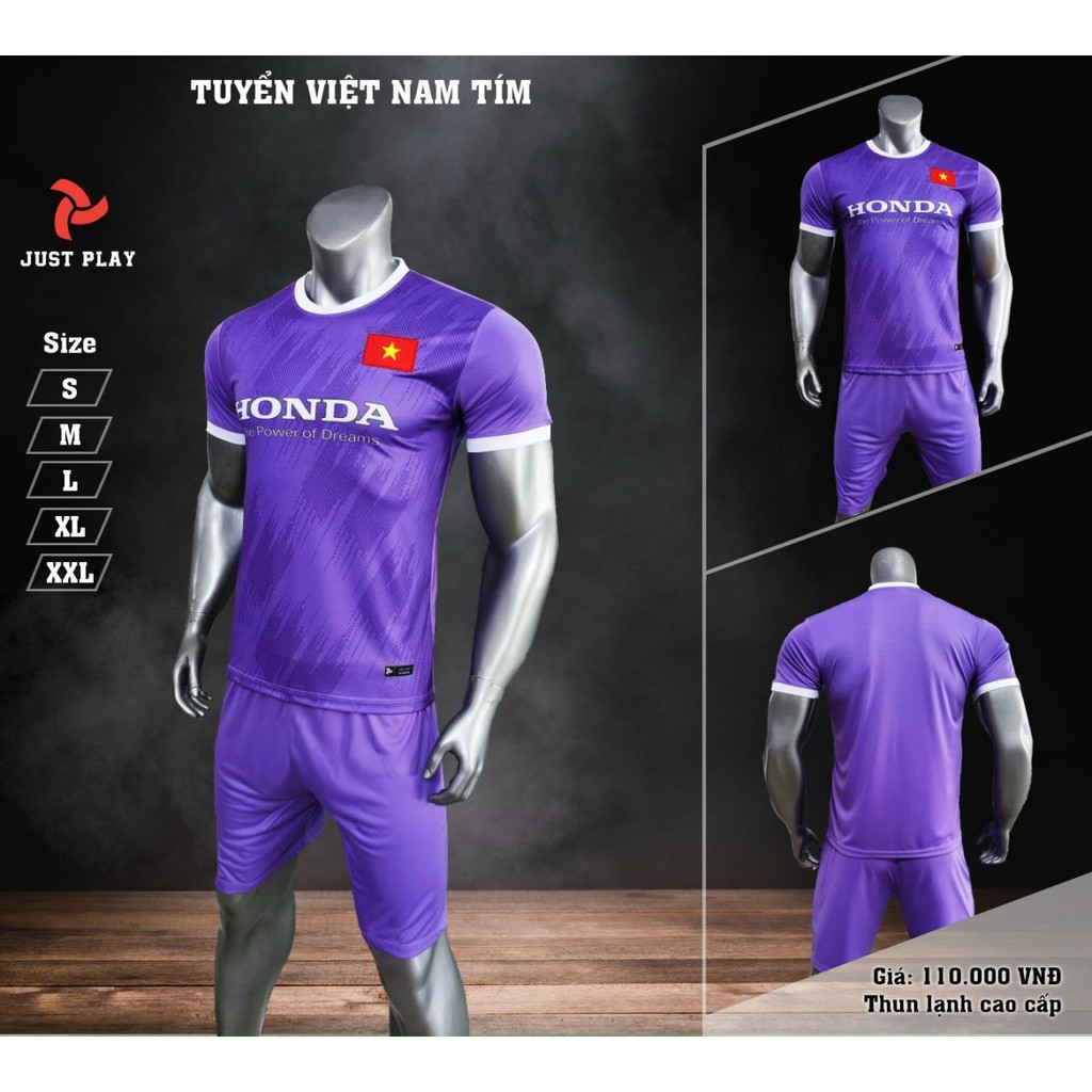 Bộ quần áo đá banh đội tuyển Việt Nam training màu tím lịm tim chất thun mềm mát