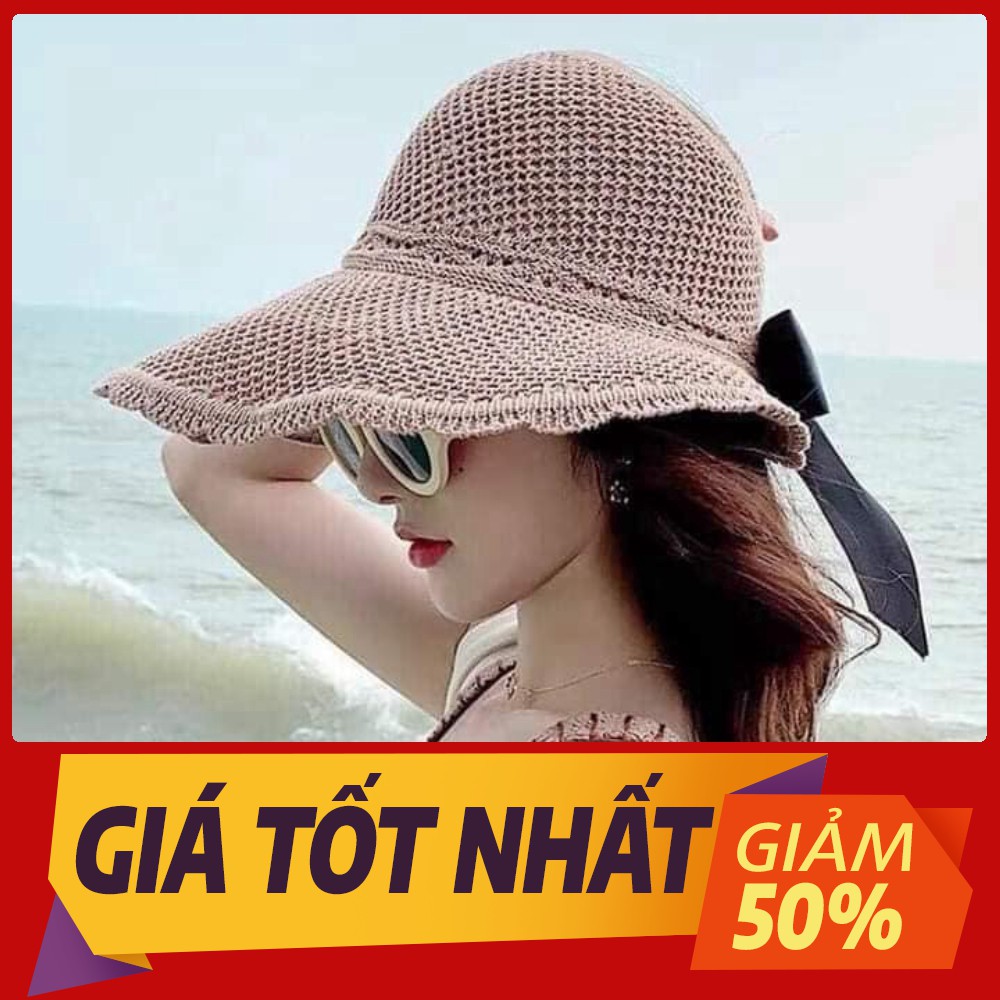 [Sale toàn shop] Mũ cói hở đầu đính nơ sau