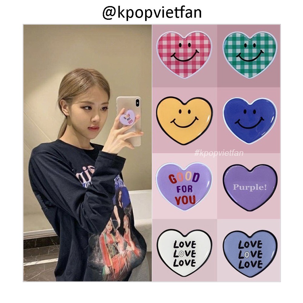 Popsocket giá đỡ điện thoại pop up trái tim in bóng đáng yêu giống Rosé BlackPink cute | WebRaoVat - webraovat.net.vn