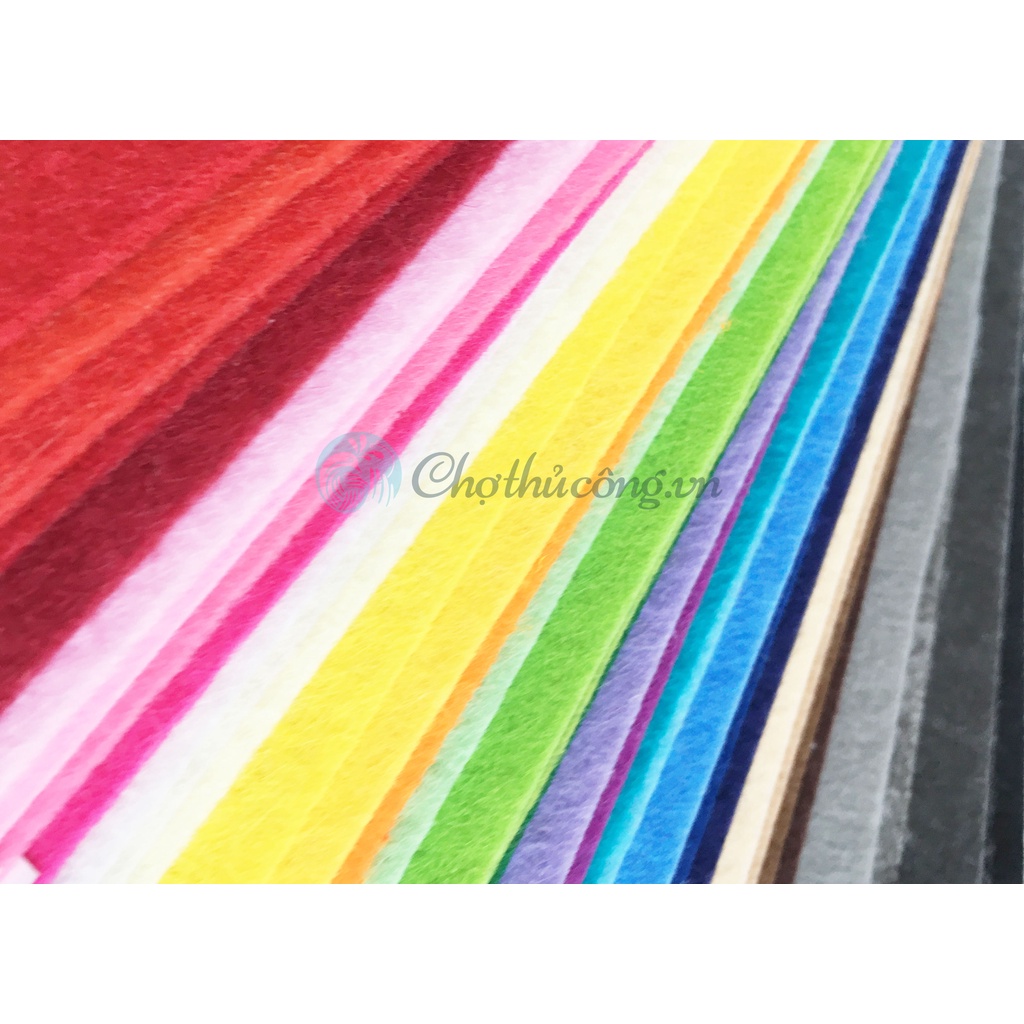 Combo 30 vải nỉ cứng 30X30cm VNXK (vải không dệt / vải dạ / felt) làm đồ handmade, craft, thủ công, 30 màu khác nhau