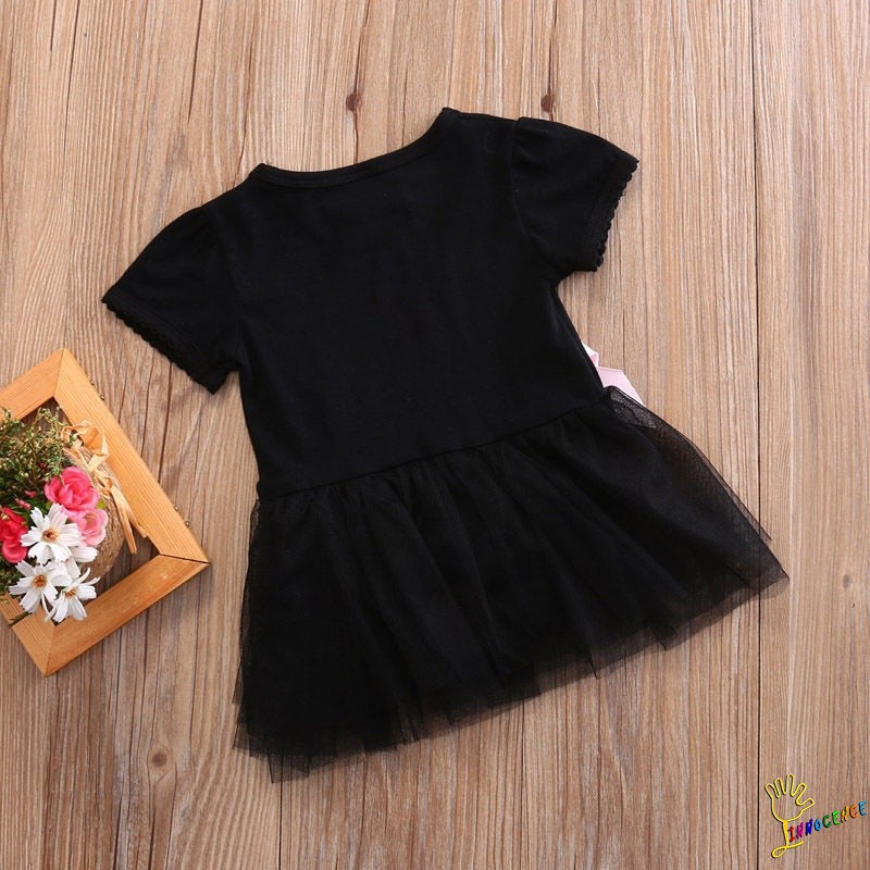 ❤XZQ-Baby Girl Short Sleeve Romper Black Tutu Tulle Outfit