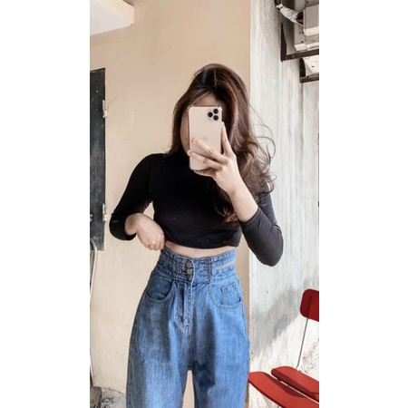 Quần jean beggy cạp đôi 3 cúc lưng cao