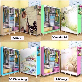 TỦ VẢI QUẦN ÁO KHUNG SẮT HỌA TIẾT  3D ĐỘC ĐÁO THIẾT KẾ NHIỀU NGĂN TREO VÀ ĐỂ QUẦN ÁO