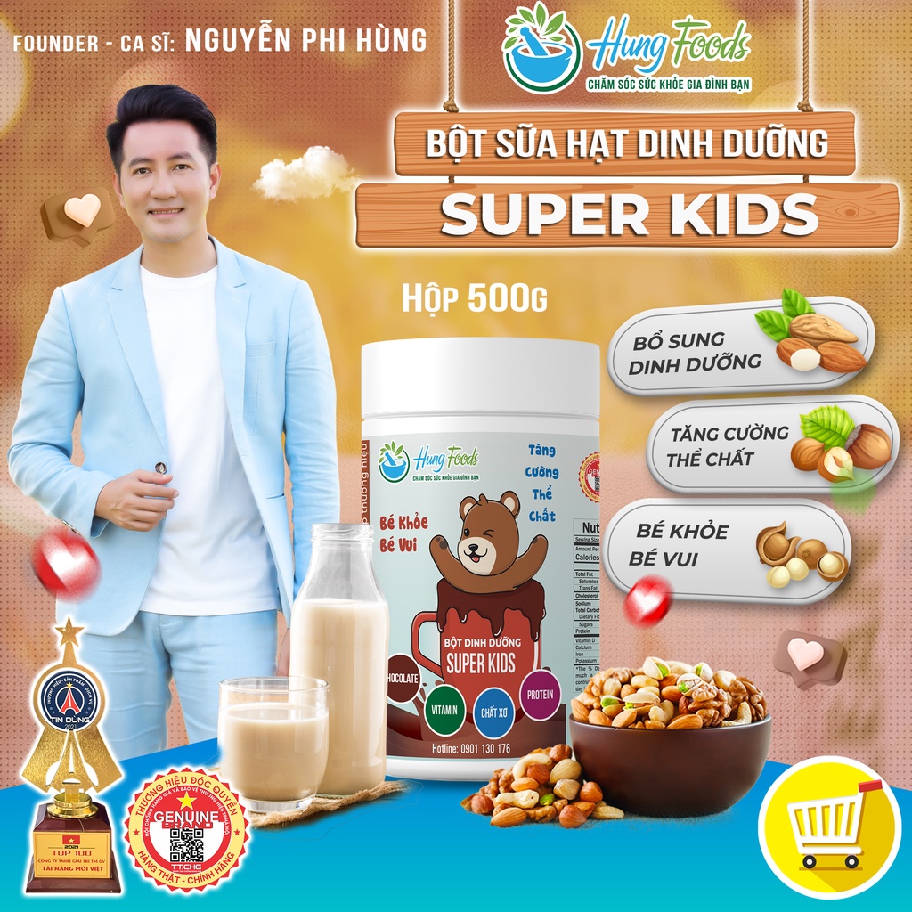 Bột Sữa Hạt Super Kids - Hộp 500g, Bột Dinh Dưỡng Cho Bé - Hung Foods