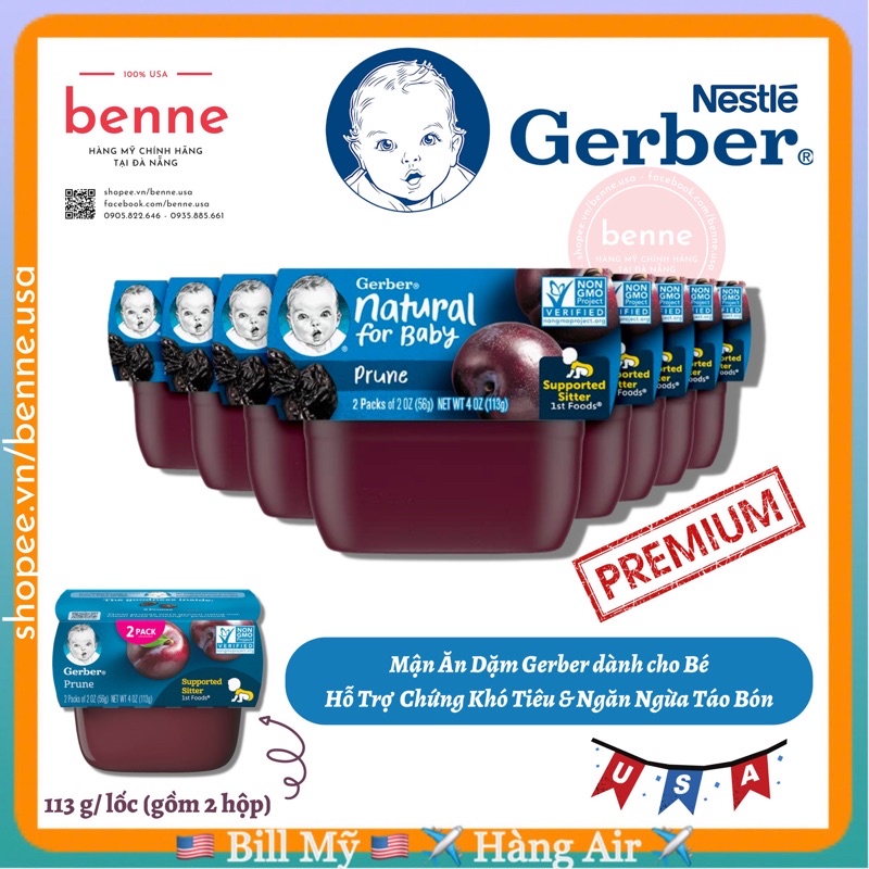 Set 2 hộp mận đen nghiền Gerber (56g x 2 hộp) dành cho bé từ 4 tháng tuổi của Mỹ