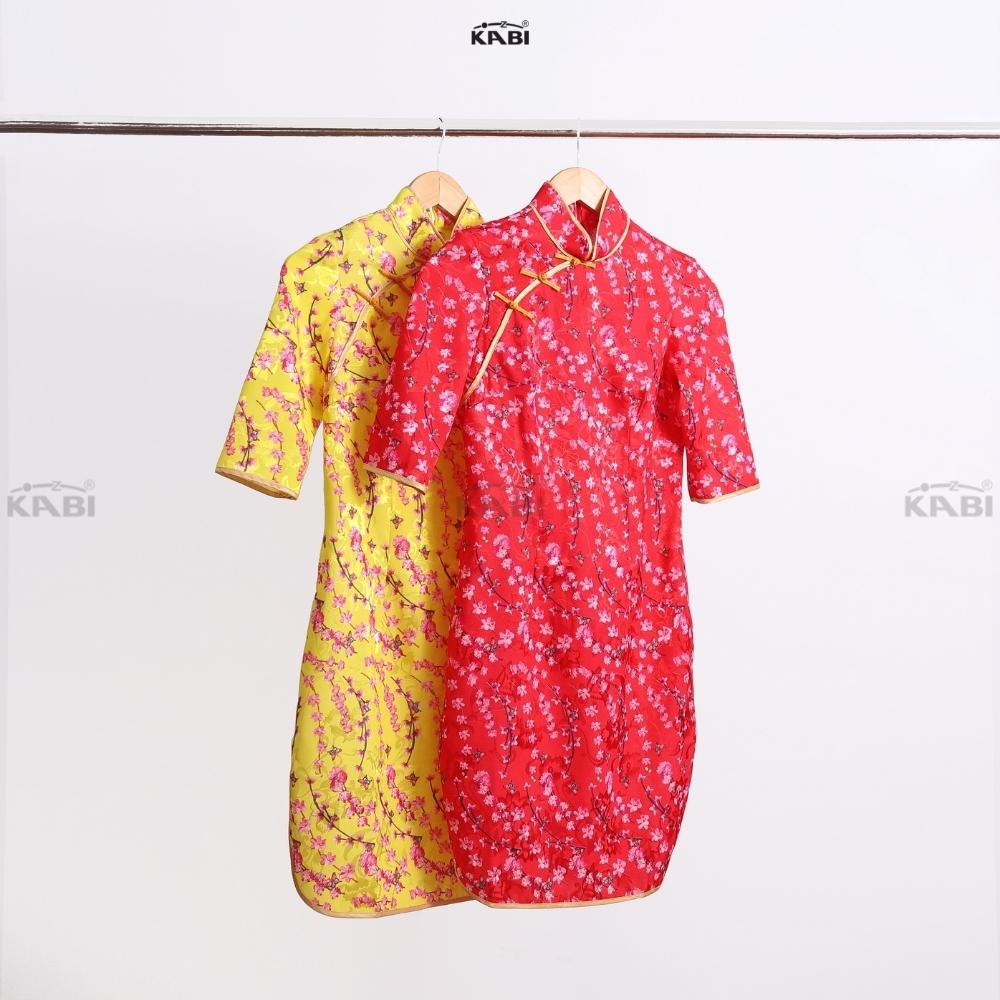 Áo dài nữ KABI áo sườn xám tay dài form dáng ôm chất liệu gấm lụa