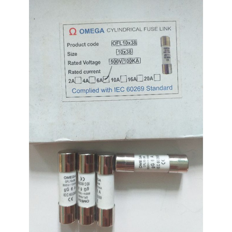 Cầu chì sứ Omega kính 10x38- Ruột chì sứ Omega 10x38