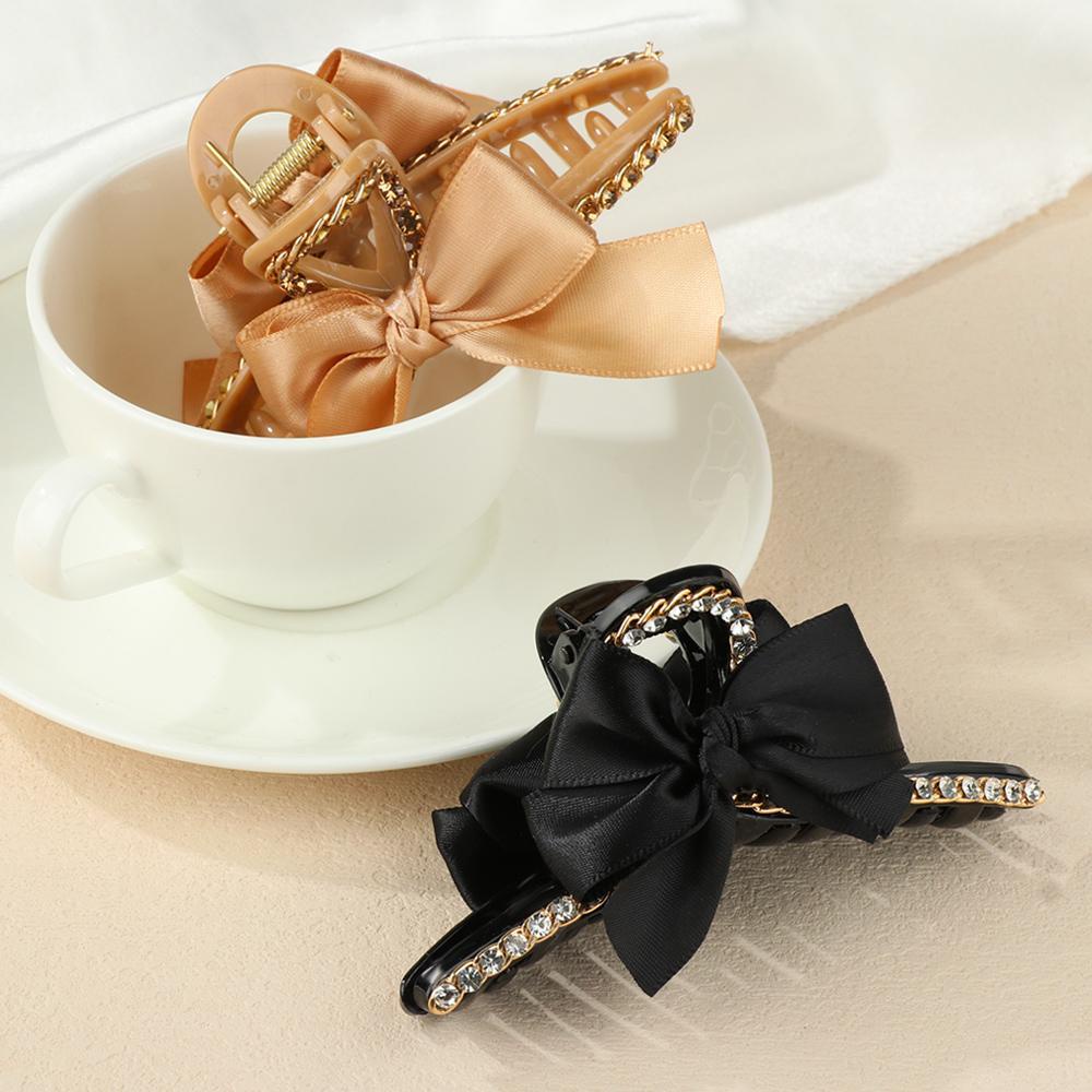 Xiantin Kẹp Tóc Càng Cua Đính Nơ|Kẹp Tóc Cá Mập Màu Đen / Kaki Cá Tính