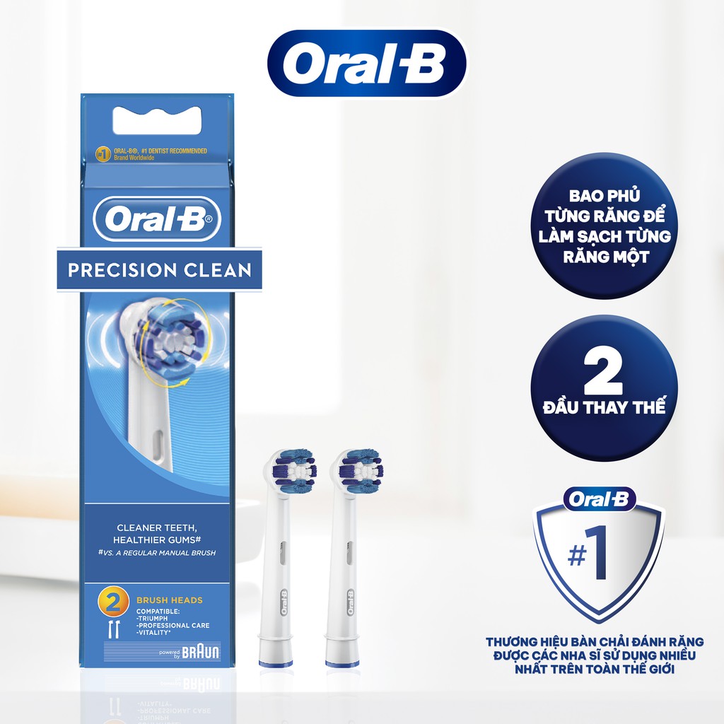 Đầu Bàn Chải Điện ORAL-B Precision Clean (2 cái) loại bỏ thêm đến 100% mảng bám