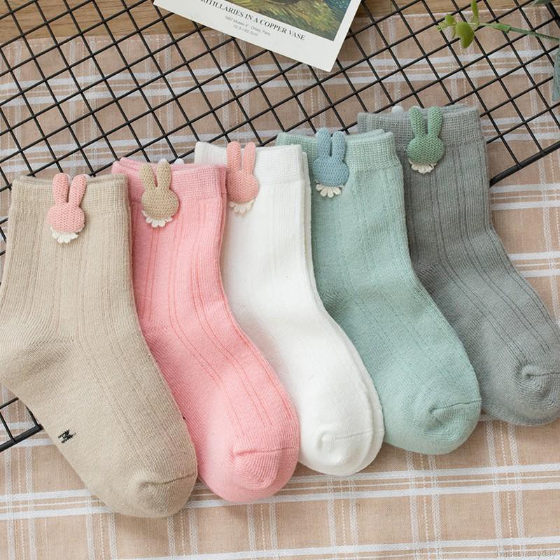 Bộ 5 đôi vớ thiết kế trang trí hình chú thỏ xinh xắn đáng yêu dành cho bé gái