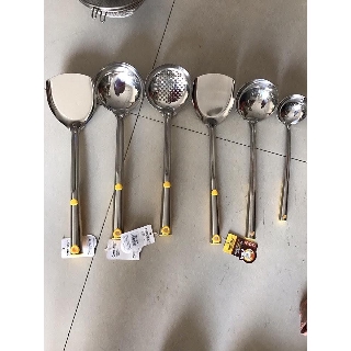Bộ Muôi Inox Cao Cấp Cán Vàng ( Muôi Thủng - Muôi Canh - Xẻng Xào)