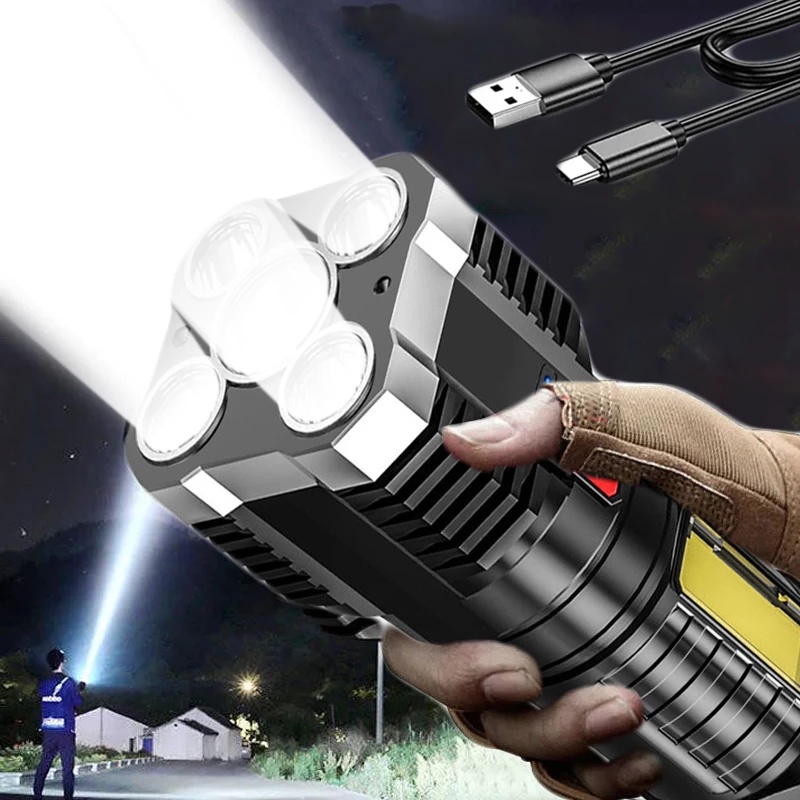 Đèn Pin Cầm Tay 5 Bóng Led COB 4 Chế Độ Sáng Cao Chống Nước Sử Dụng Trong Trường Hợp Khẩn Cấp Dành Cho Leo Núi/Cắm Trại
