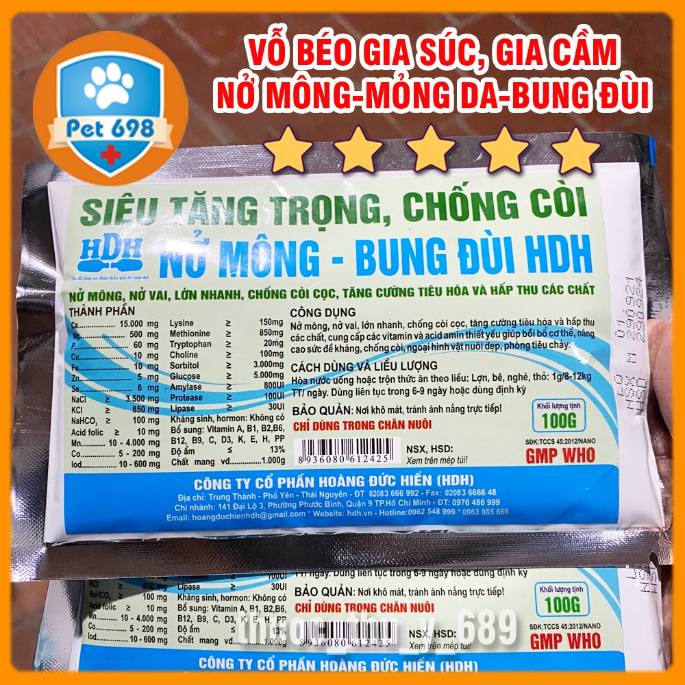 SIÊU TĂNG TRỌNG CHỐNG CÒI NỞ MÔNG BUNG ĐÙI 100g, kích thích them ăn, nâng cao sức đề kháng gia súc, gia cầm, thủy cầm