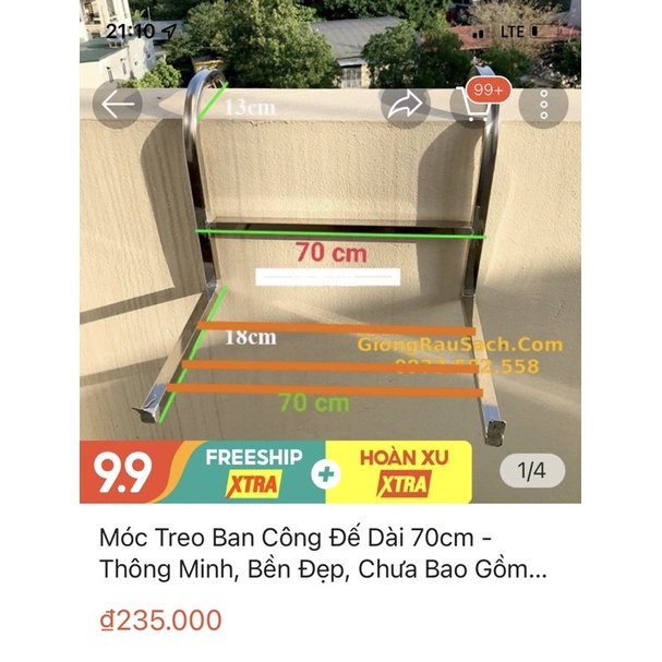 Móc Treo Ban Công Đế Dài 70cm - Thông Minh, Bền Đẹp, Chưa Bao Gồm Chậu