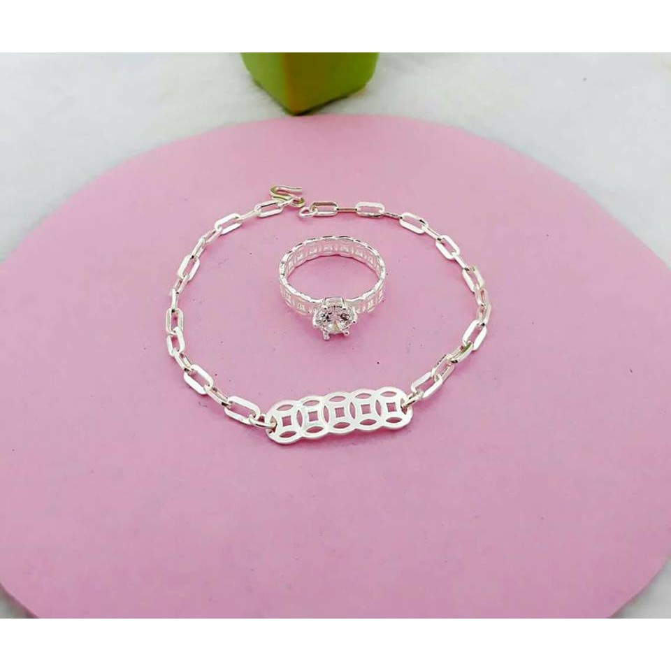 BỘ BẠC LẮC TAY KIM TIỀN VÀ NHẪN KIM TIỀN-vangbacminna