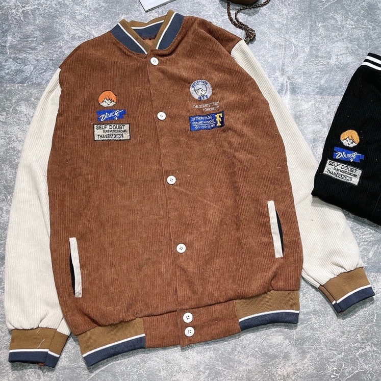 Áo khoác bomber phối tay trắng Ulzzang Unisex