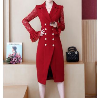 ĐẦM ÔM CỔ VEST TAY LOE PHỐI NÚT