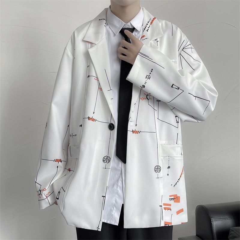 ♞AFF LIGA♞ Áo khoác blazer tay dài in họa tiết đơn giản thời trang mùa thu dành cho nam