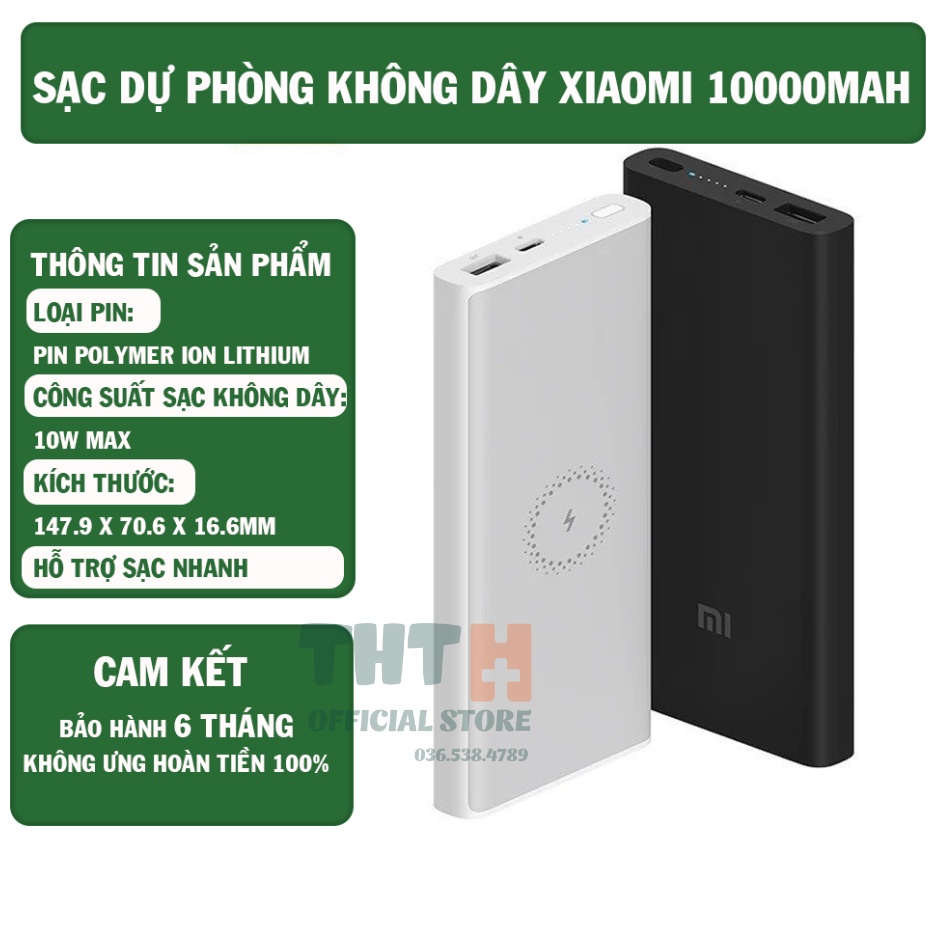 Pin Sạc Dự Phòng Không Dây Xiaomi 10000mAh - Sạc Dự Phòng Tích Hợp Sạc Không Dây Cầm tay BH 6 tháng