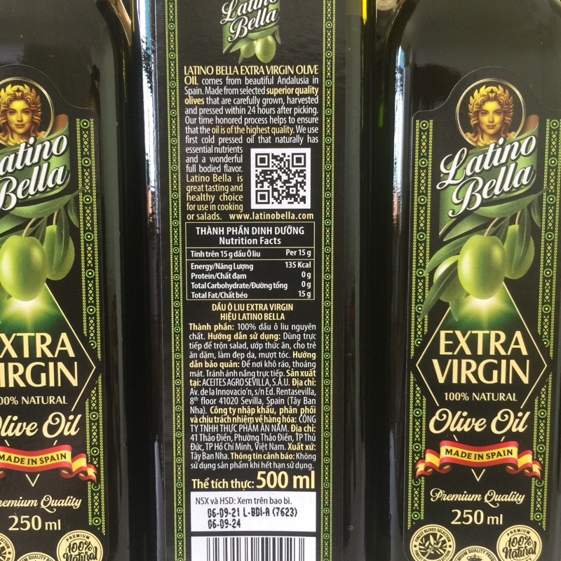 Dầu Olive Nguyên Chất Latino Bella Chai 500ml