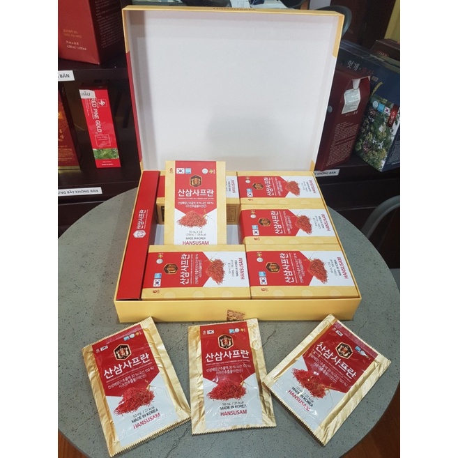 Nước Hồng Sâm Nhụy Hoa Nghệ Tây Korean Red Ginseng Saffron Hansusam Hàn Quốc Hộp 30 Gói X 50ml
