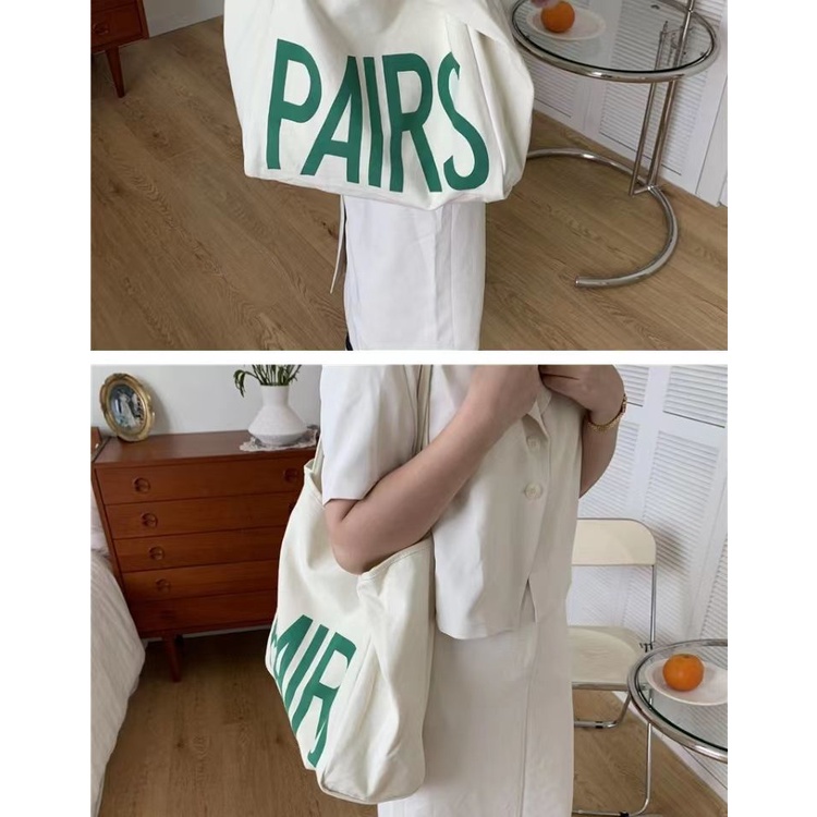 Túi Xách Canvas Cỡ Lớn In Chữ Phong Cách Hàn Quốc Thời Trang Cho Nữ