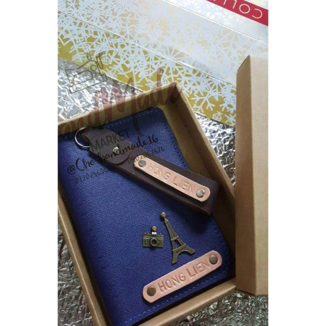 Combo vỏ hộ chiếu + móc khoá khắc tên (bao hộ chiếu, passport cover )