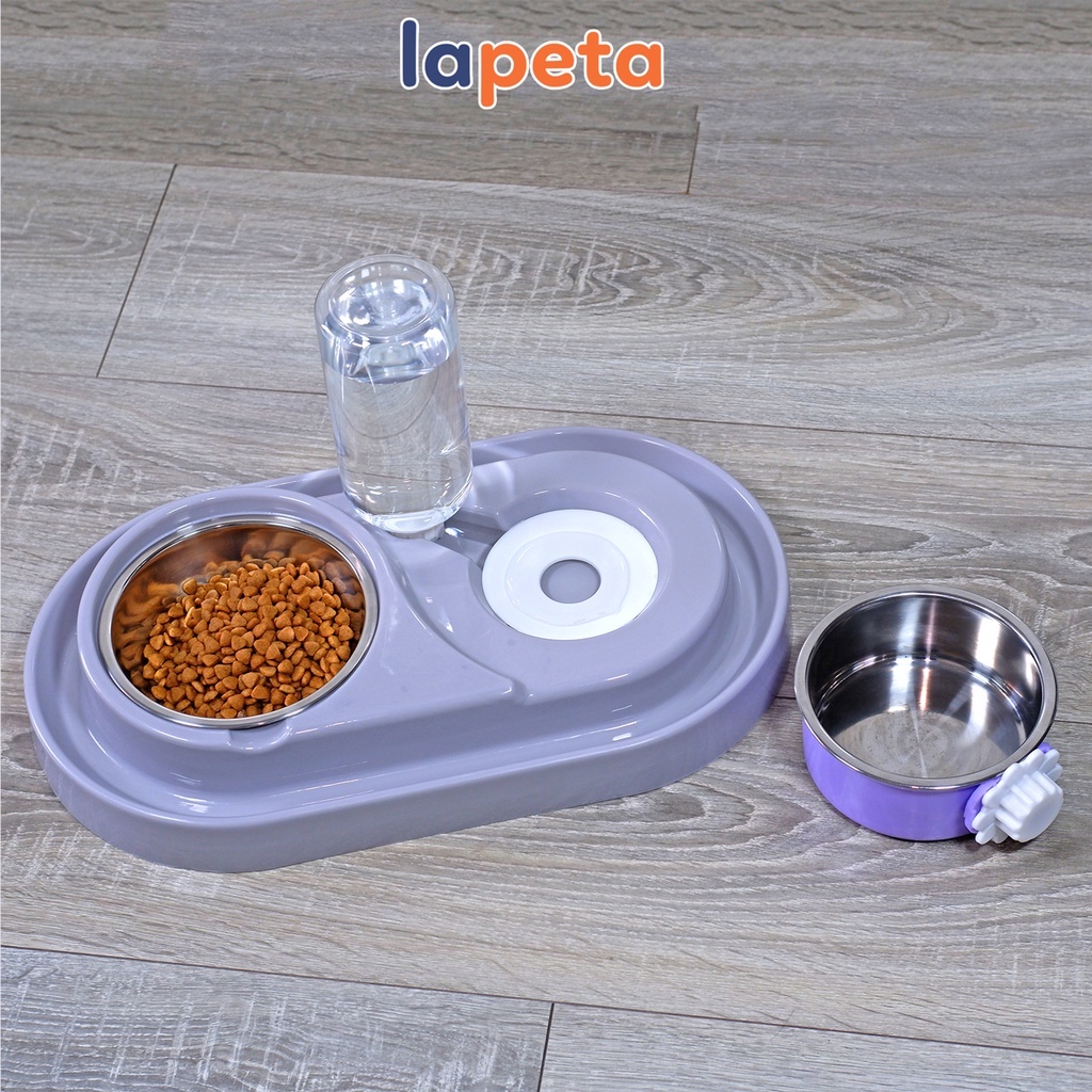 Bát ăn chống kiến cho mèo chó có hai ngăn đôi bát inox kèm bình nước tự động