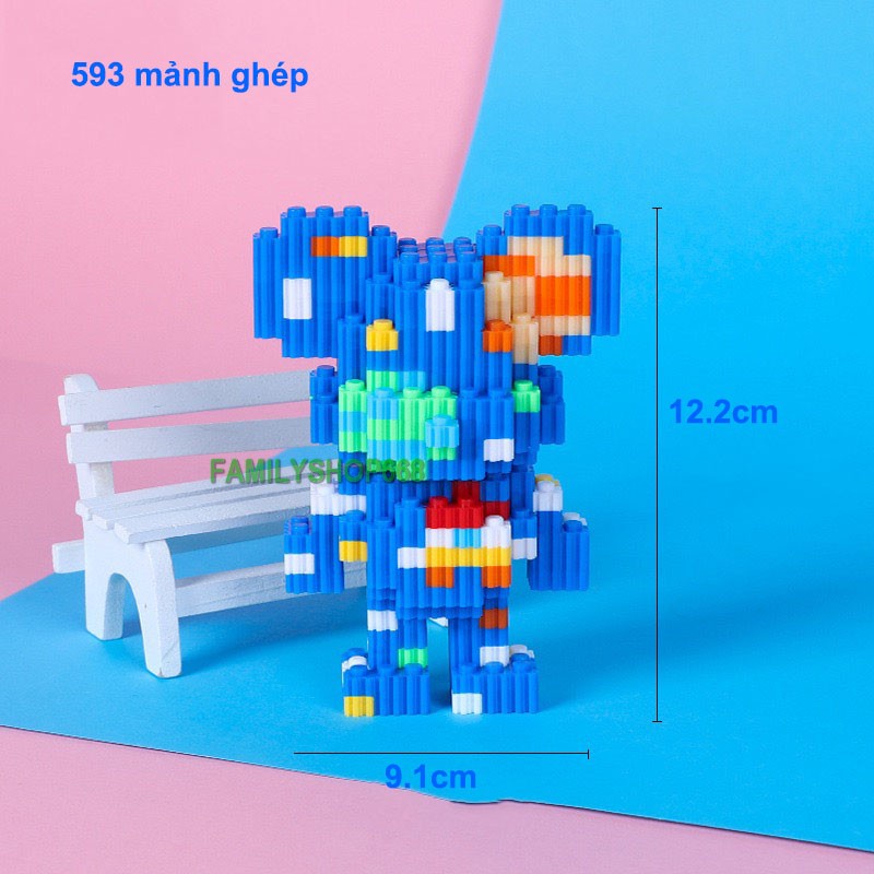 Xếp hình le.go Gấu Bearbrick 12cm Đồ chơi lắp ráp mô hình bear brick nano 3D dễ thương