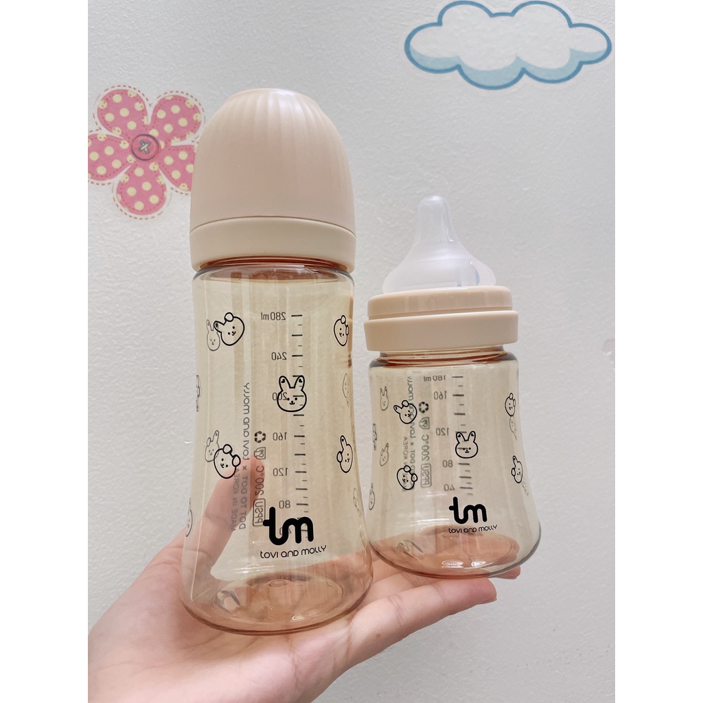 Bình sữa thỏ / sóc Tovi and Molly x Dot to Dot Hàn Quốc size 180ml/ 280ml