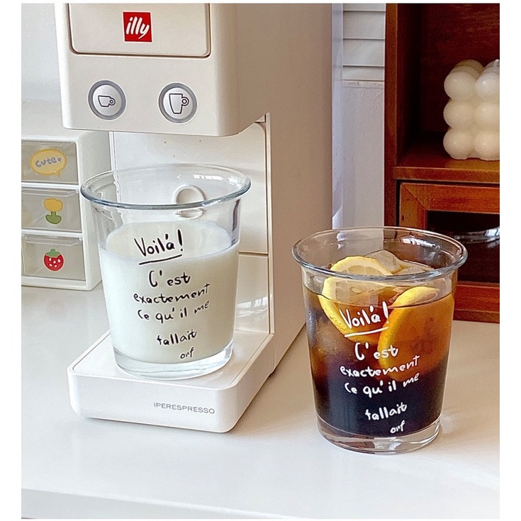 Cốc Thuỷ Tinh Miệng Loe dáng Thấp in chữ Pháp, Ly Thuỷ Tinh dày dặn uống nước, pha cà phê