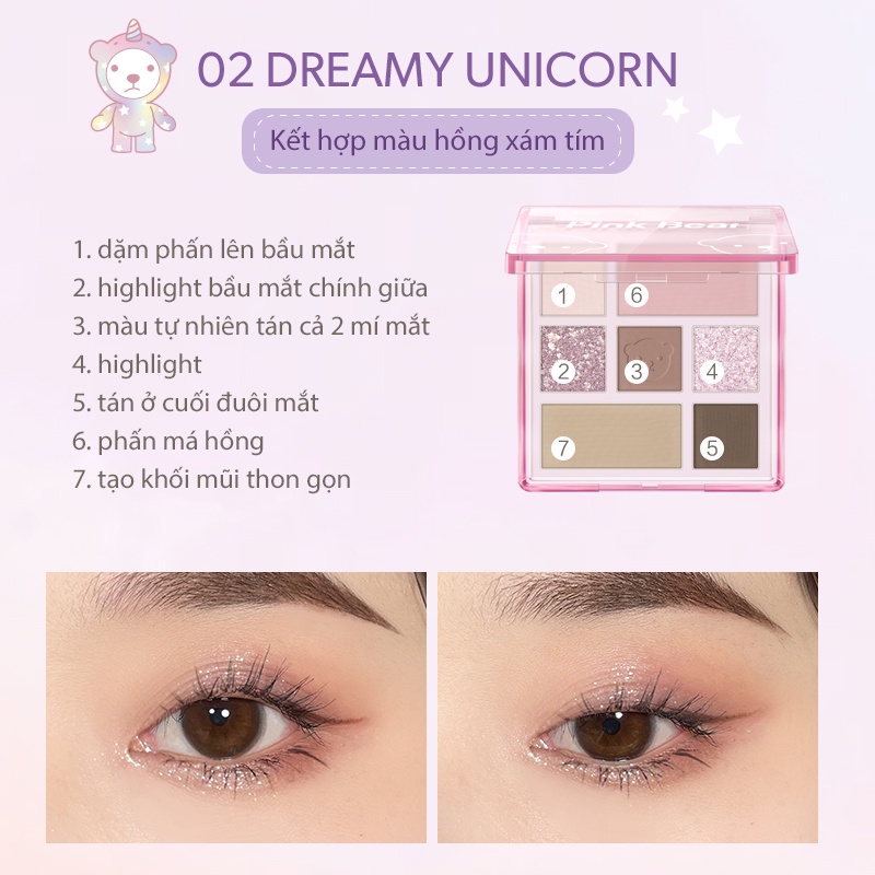 Bảng Phấn Mắt Pink Bear Little World 10g 7 Màu Lì Và Nhũ Làm Phấn Bắt Sáng | BigBuy360 - bigbuy360.vn