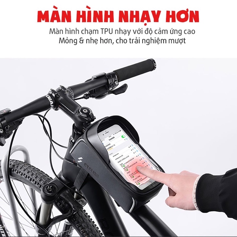 Túi khung xe đạp CYCLING Chất liệu hạt carbon chống thấm nước, độ bền cao Có màn hình cảm ứng điện thoại 6 inch