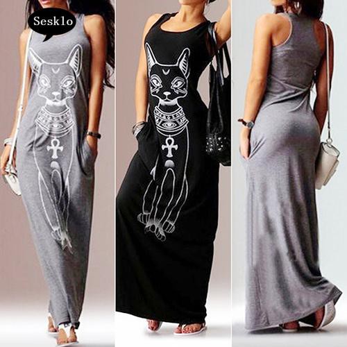Đầm maxi hai dây họa tiết in phong cách Boho quyến rũ cho nữ