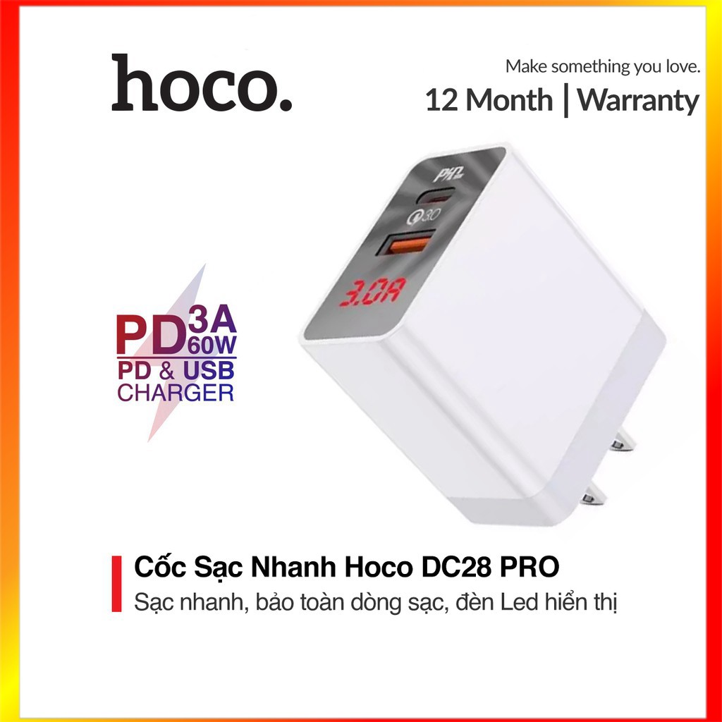 Cốc Sạc Hoco DC28 PRO Sạc Nhanh PD+QC3.0 Bảo Toàn Dòng Sạc Thông Minh Tương Thích Với Smart phone - Table  - SmartShop