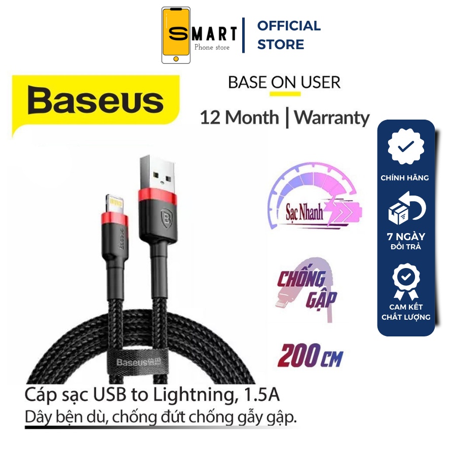 Dây sạc nhanh 2.4A cho iPhone hỗ trợ truyền dữ liệu 1M/2M dây bọc dù chống gãy gập chính hãng baseus - SPK Official