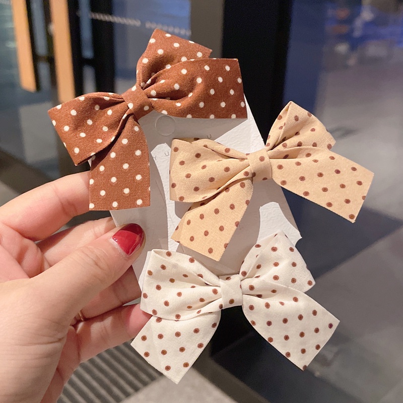 Kẹp Tóc Nơ Họa Tiết Chấm Bi Bằng Vải Thời Trang Hàn Quốc Dành Cho Bé Gái